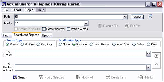 search and replace 기능