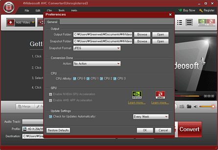 4Videosoft AVC Converter 환경설정